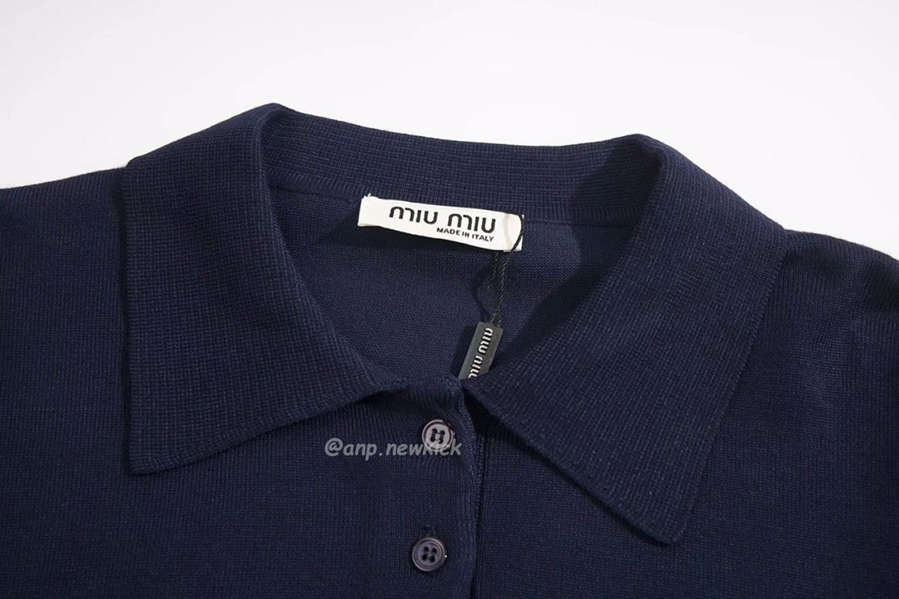 Miu Miu Logo Embroidery Polo Top In Navy (6) - newkick.vip